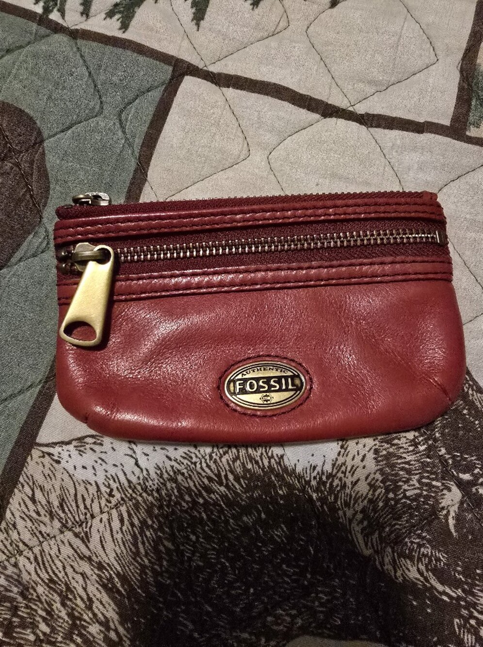 Fossil Burgundy Leather Zip Coin Pouch